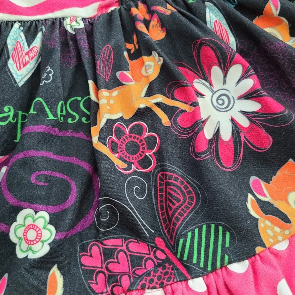 Little girl Bambi tunic dress pink & white striped Thumper floral ruffles sz XS